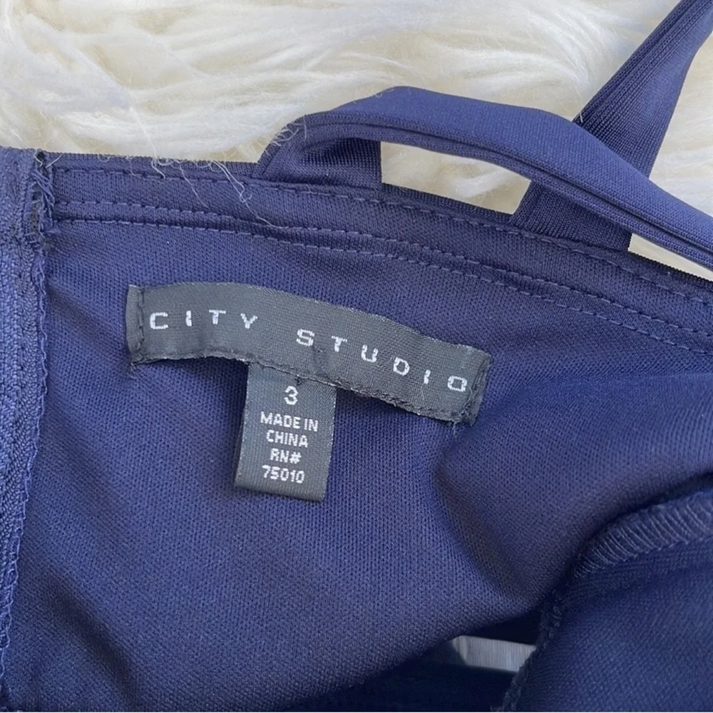 City Studio Navy Fit-and-Flare Mini Dress with Striped Waist Size 3 - Picture 9 of 11